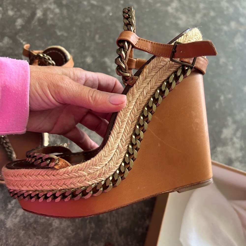 Christian Louboutin platform wedge  sandal with cool metal chain link